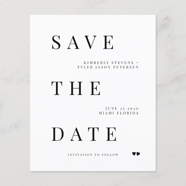 Budget modern typography wedding save the date (Front)
