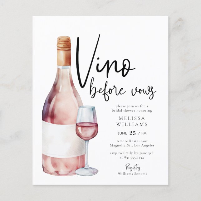Budget Modern Vino Before Vows Bridal Shower  (Front)