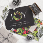 Budget Modern watercolor corporate Christmas card<br><div class="desc">Budget modern watercolor botanical joy chic elegant corporate holiday Christmas card. Modern rustic beautiful watercolour painted foliage classy elegant red,  green,  burgundy and black design. Part of a collection.</div>