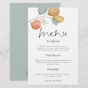 Budget Modern Watercolor Leaves Wedding Menu