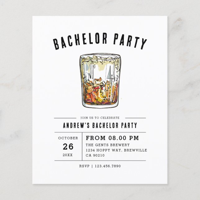 Budget Modern Watercolor Whiskey Bachelor Party  Flyer (Front)
