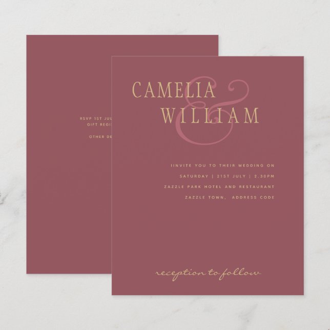BUDGET Modern Wedding Dusty Rose Pink Gold Invite (Front/Back)