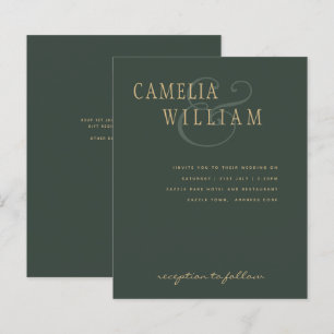 BUDGET Modern Wedding Moss Green Gold Invitation