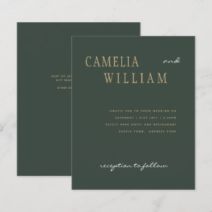 BUDGET Modern Wedding Moss Green Gold Invitation