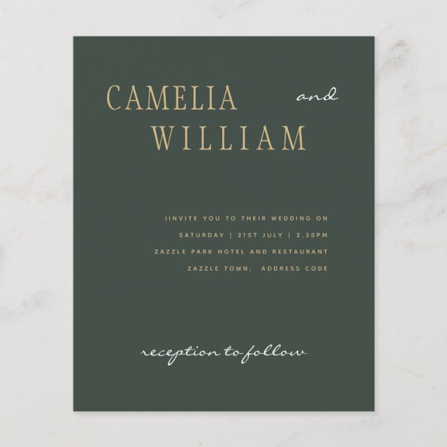 BUDGET Modern Wedding Moss Green Gold Invitation Flyer (Front)