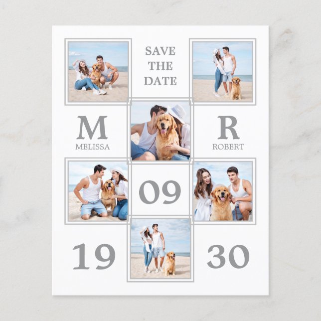 Budget Modern Wedding Photo Collage Save The Date (Front)