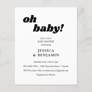 Budget Modern White Paper Cute Baby Shower Invite
