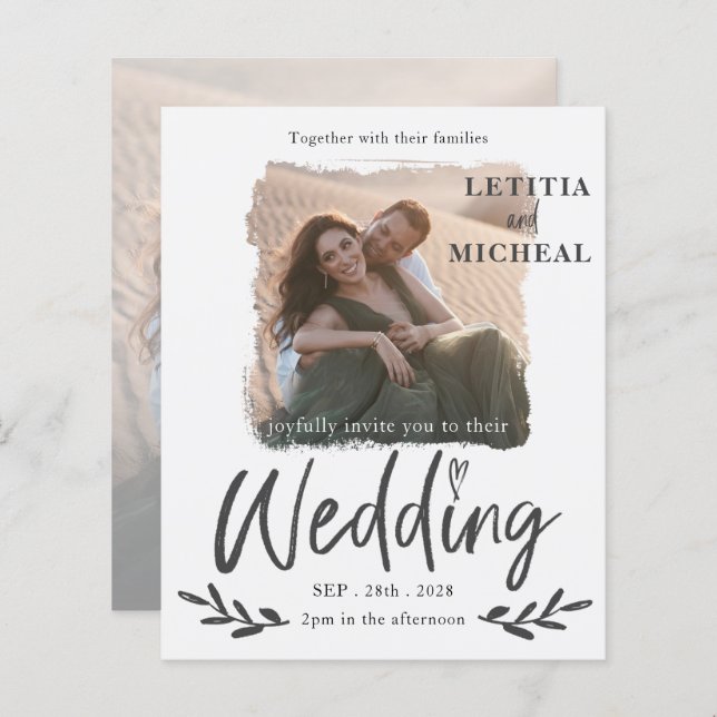 Budget Modern White  Photo Wedding Invitation (Front/Back)