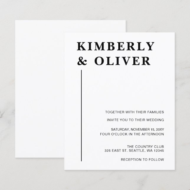 Budget Modern White Wedding Invitations (Front/Back)