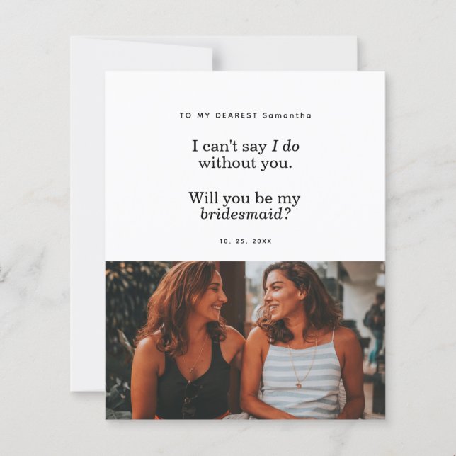 Budget Modern Will You Be My Bridesmaid Photo Card (Front)