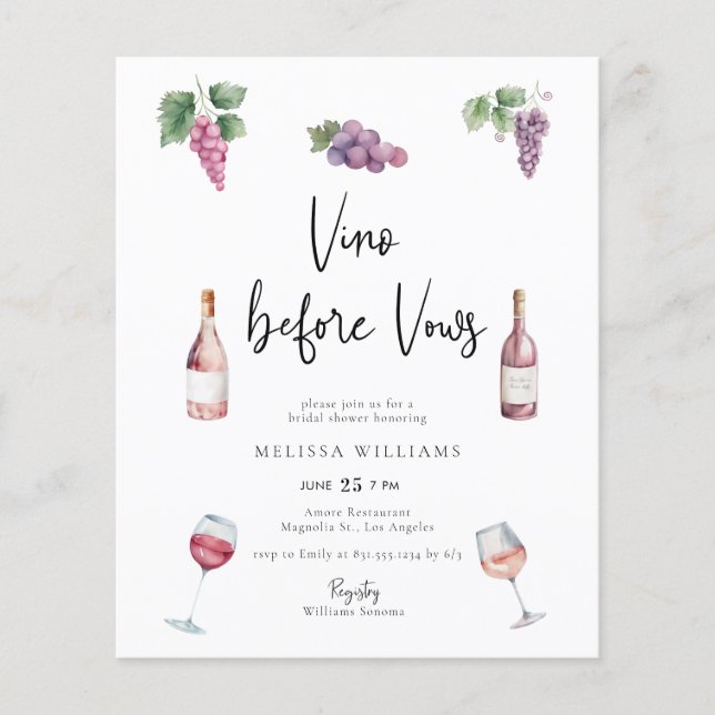 Budget Modern Wine Bridal Shower Invitation (Front)