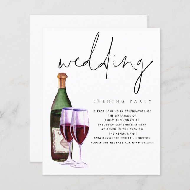 Budget Modern Wine Wedding Evening Party (Front/Back)