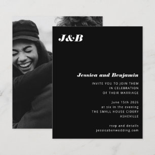 Budget Monogram Black Photo Wedding Invitation