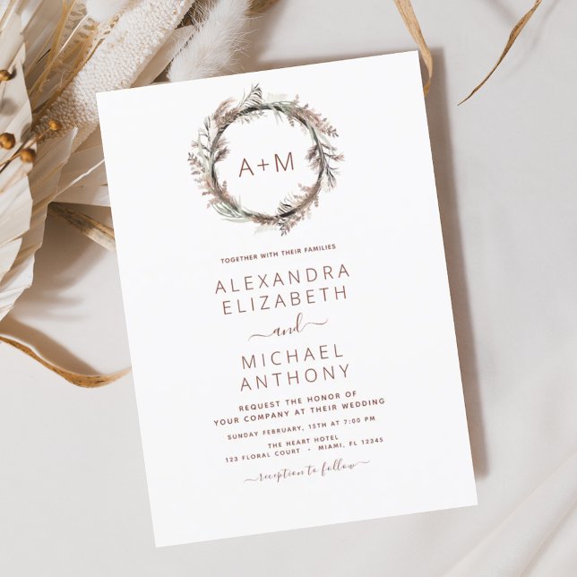 Budget Monogram Boho Pampas Grass Wedding Flyer (Creator Uploaded)