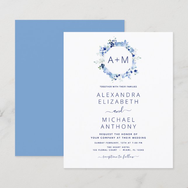 Budget Monogram Dusty Blue Floral Wedding (Front/Back)