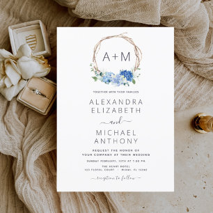 Budget Monogram Dusty Blue Floral Wreath Wedding