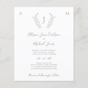 Budget monogram elegant leaves wedding invitation