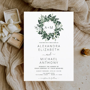 Budget Monogram Emerald Green Wedding Invitations