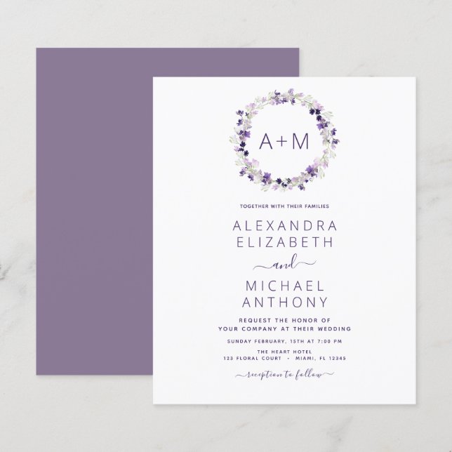 Budget Monogram Floral Dusty Purple Wedding (Front/Back)