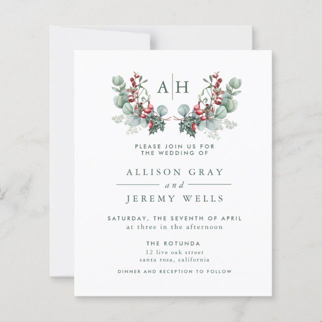 Budget Monogram Floral Wedding Invitation Flyer (Front)