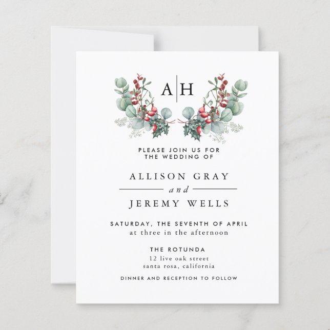 Budget Monogram Floral Wedding Invitation Flyer (Front)