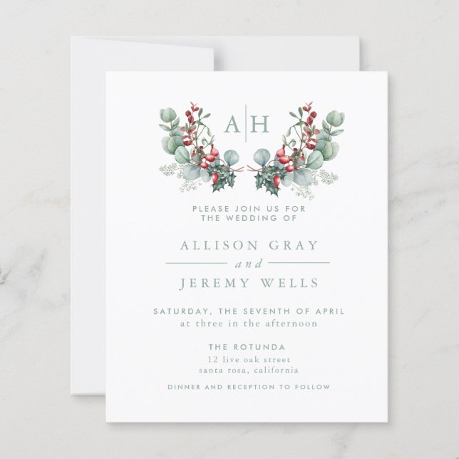 Budget Monogram Floral Wedding Invitation Flyer (Front)