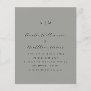 Budget Monogram Grey Minimal Wedding Invitation