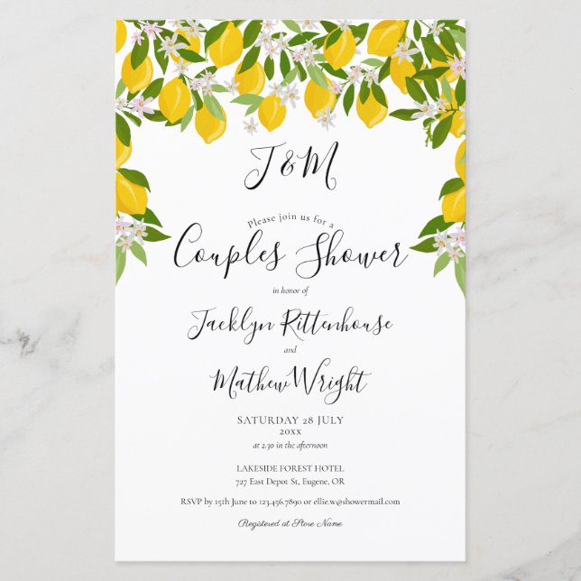 Budget Monogram Lemons Couples Shower Invitation (Front)