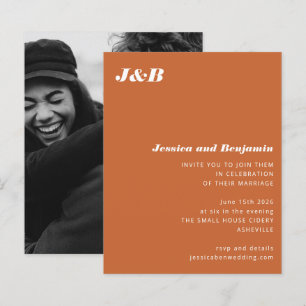 Budget Monogram Orange Photo Wedding Invitation
