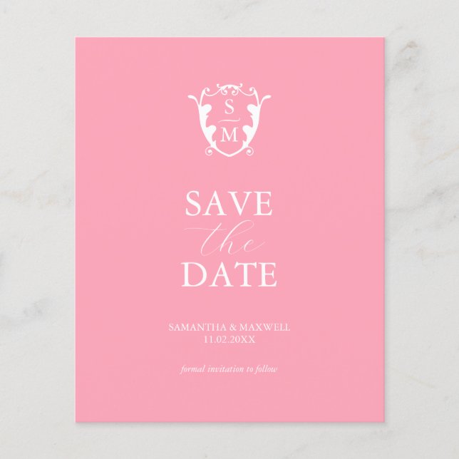 Budget Monogram Pink Save The Date Flyer (Front)