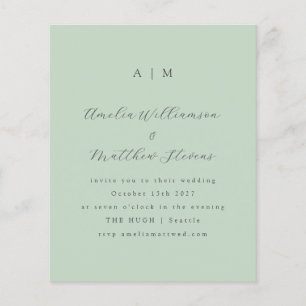 Budget Monogram Pistachio Mint Wedding Invitation