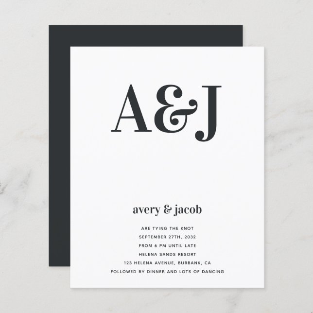 Budget Monogram QR Code Wedding Invitation (Front/Back)