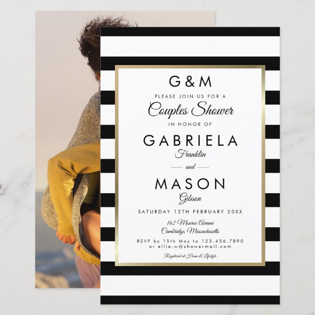 Budget Monogram Stripe Couples Shower Photo (Front/Back)