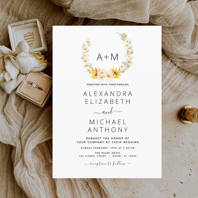 Budget Monogram Sunflower Daisy Greenery Wedding Flyer (Creator Uploaded)