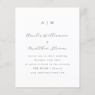 Budget Monogram White Minimal Wedding Invitation