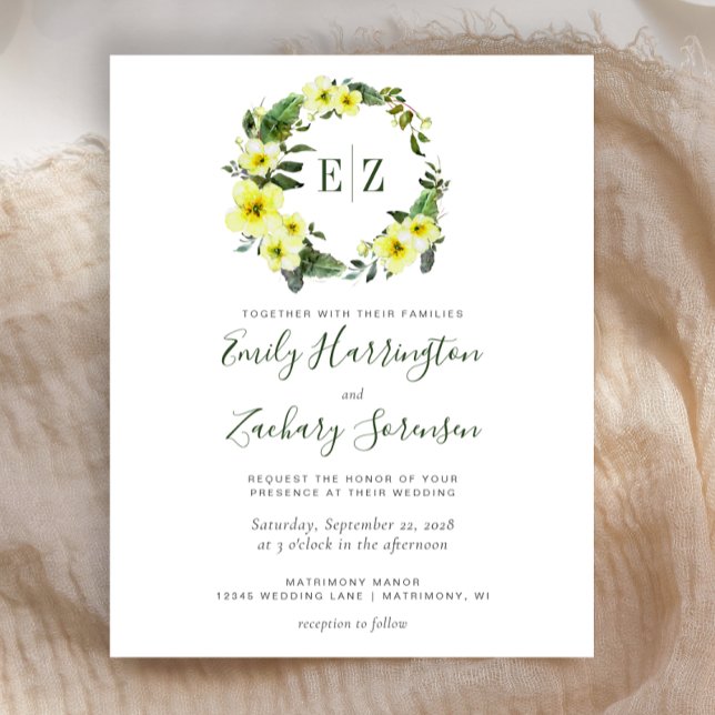 Budget Monogram Yellow Floral Wedding Invite (Creator Uploaded)