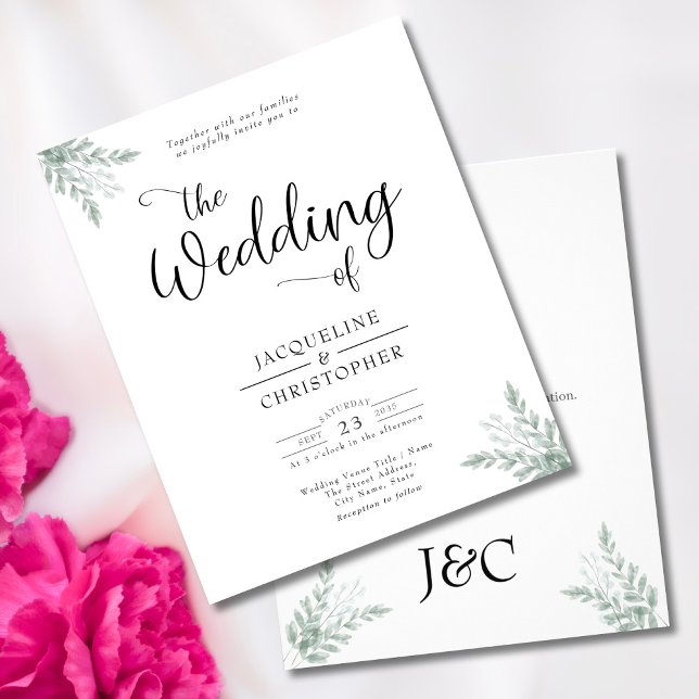 Budget Monogrammed Greenery Wedding Invitation Flyer (Creator Uploaded)