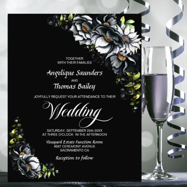 Budget Moody Black Floral Wedding Invitation (Creator Uploaded)