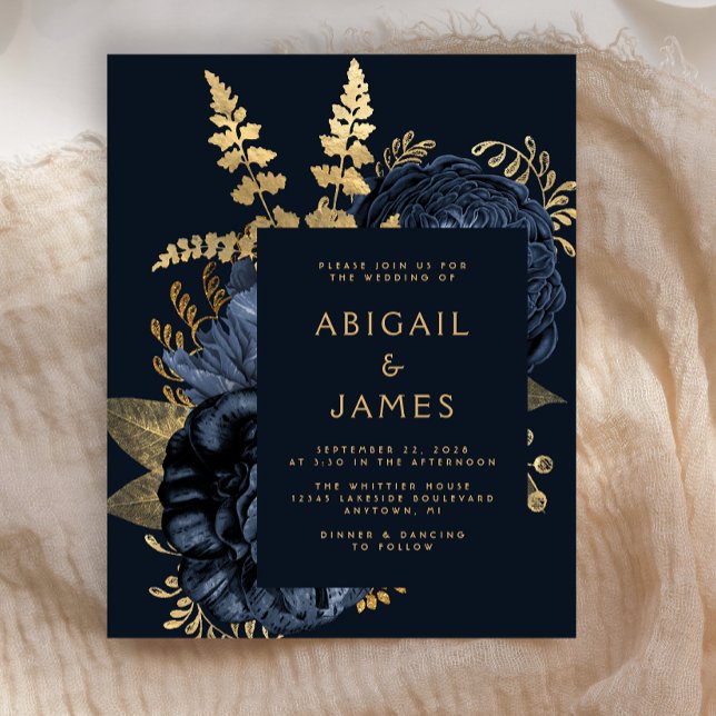 Budget Moody Dark Floral Navy Blue Gold Wedding (Creator Uploaded)