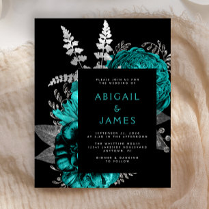 Budget Moody Dark Floral Teal Silver Wedding