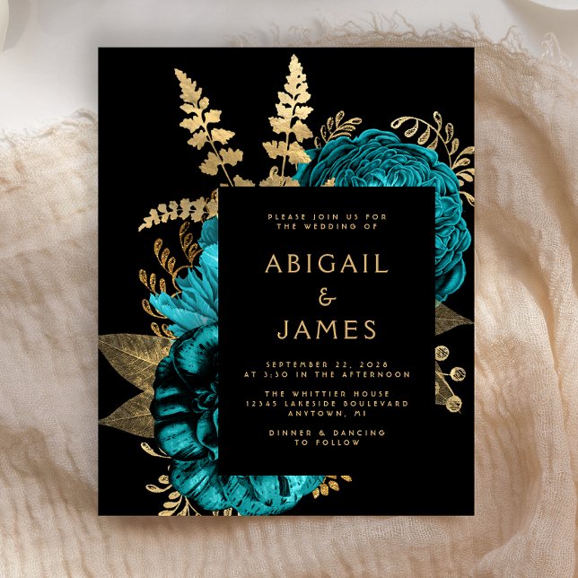 Budget Moody Dark Floral Turquoise Gold Wedding (Creator Uploaded)