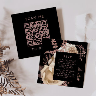 Budget Moody Floral Ivory Rose Gold QR Code RSVP Enclosure Card