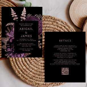 Budget Moody Floral Purple QR Code Wedding