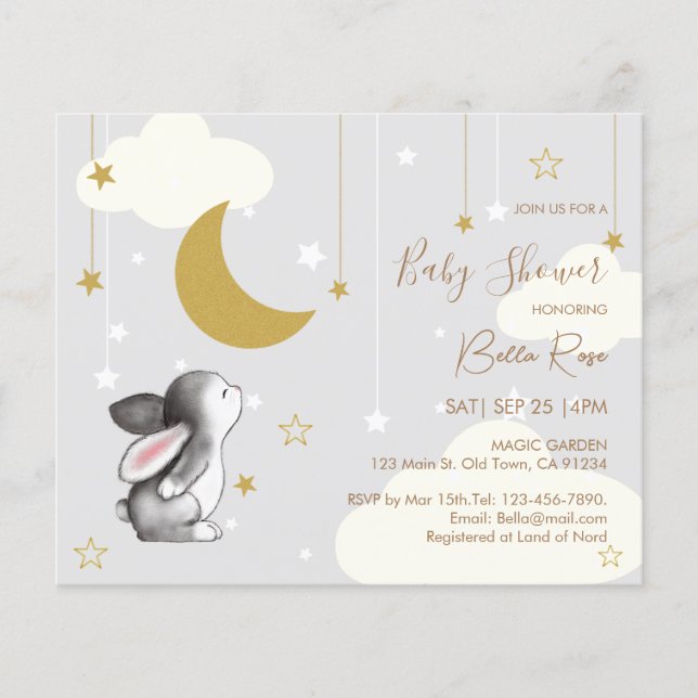 Budget Moon Star Cloud Baby Shower Invitation (Front)