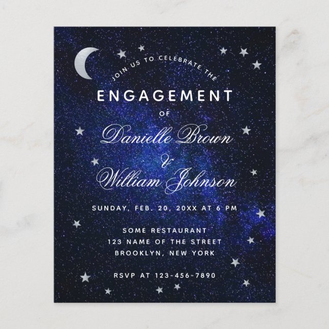 Budget Moon Stars Celestial Engagement Invitation  (Front)