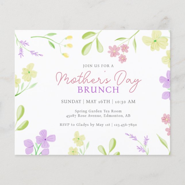 Budget Mother's Day Brunch Soft Floral Invitation (Front)