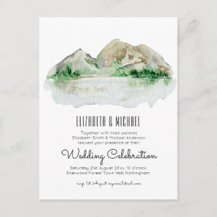 Budget Mountain Lake Wedding Invitation Watercolor Postcard