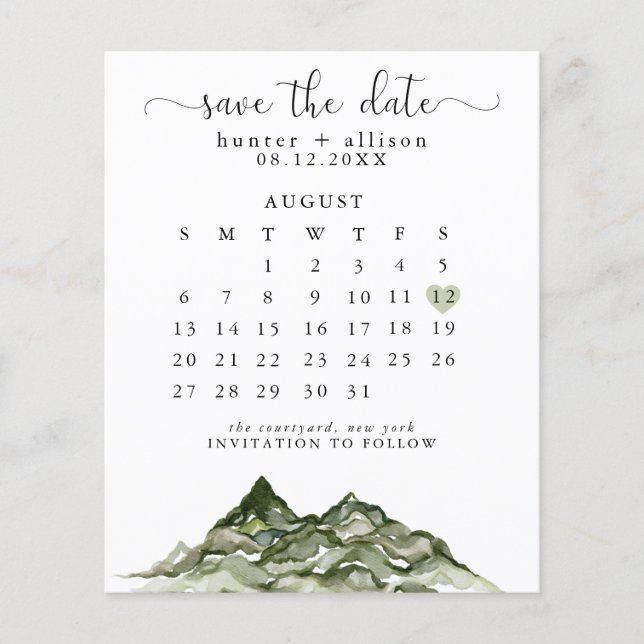Budget Mountain Save The Date Calendar Flyer (Front)