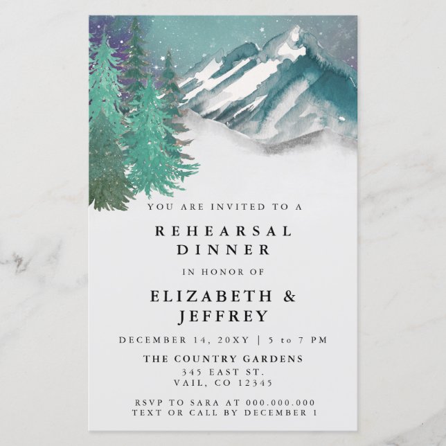 Budget Mountains Pine Rehearsal Dinner Invitation (Front)