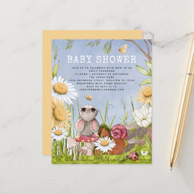 Budget Mouse Woodland Baby Shower Invitation (Front/Back In Situ)